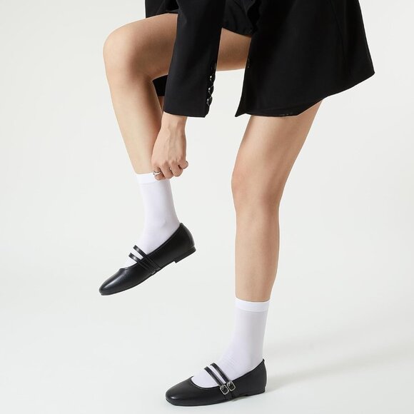 Trary Women Black Polyurethane (PU) Square Toe Slip On Buckle Strap Ballet Flats - Picture 5 of 6